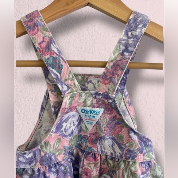 VINTAGE OSH KOSH B’GOSH VESTBAK 4T Floral Cotton Denim Overall Dress PURPLE/PINK - Picture 5 of 8